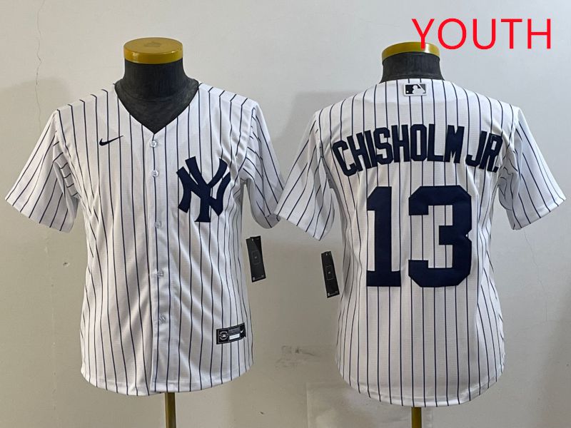 Youth New York Yankees #13 Chisholm jr White Stripe Game 2025 Nike MLB Jersey style 1->youth mlb jersey->Youth Jersey